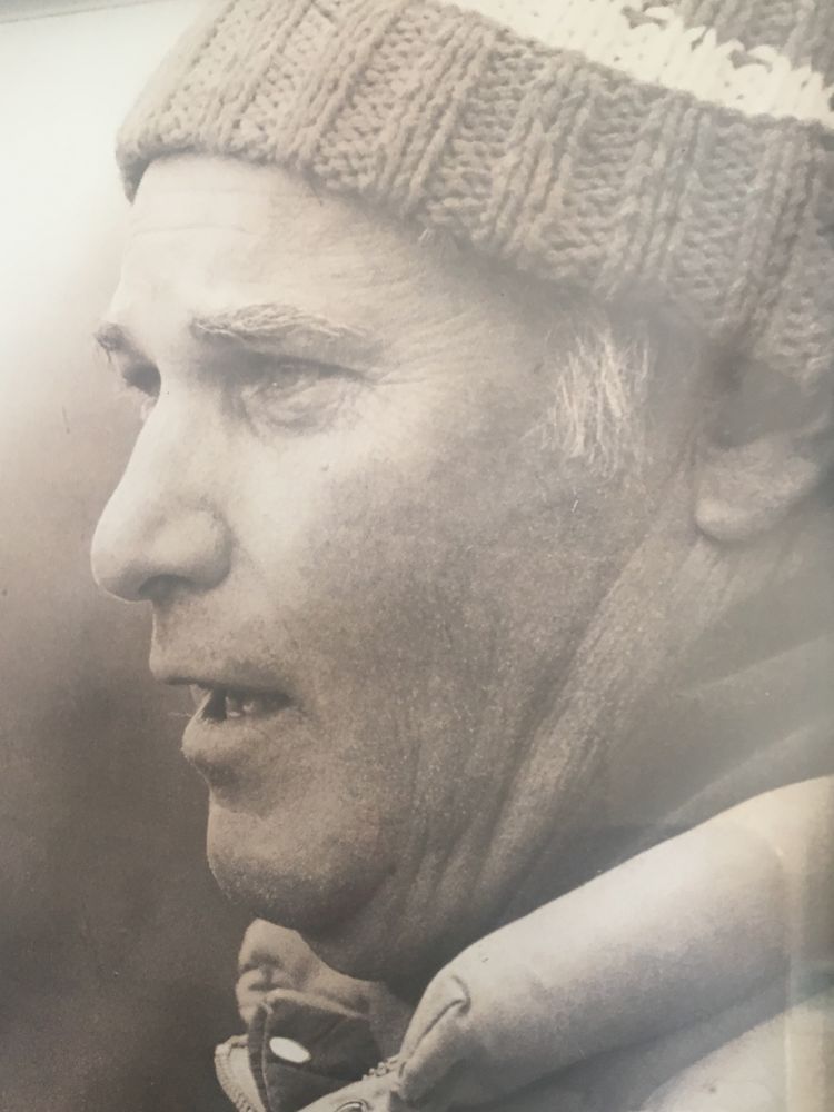 Vintage black-and-white portrait in a knit winter hat